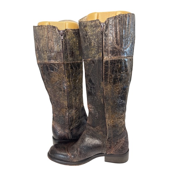 STEVE Madden 6.5 Women's Leather Riding Boots Brown Distressed Textured see pics - Picture 3 of 8